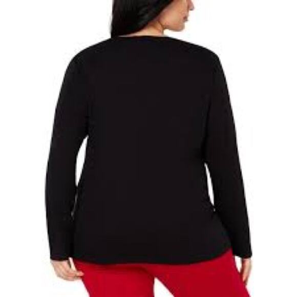 Karen Scott Womens Plus Holiday Embroidered Blouse-1X - Picture 3 of 4